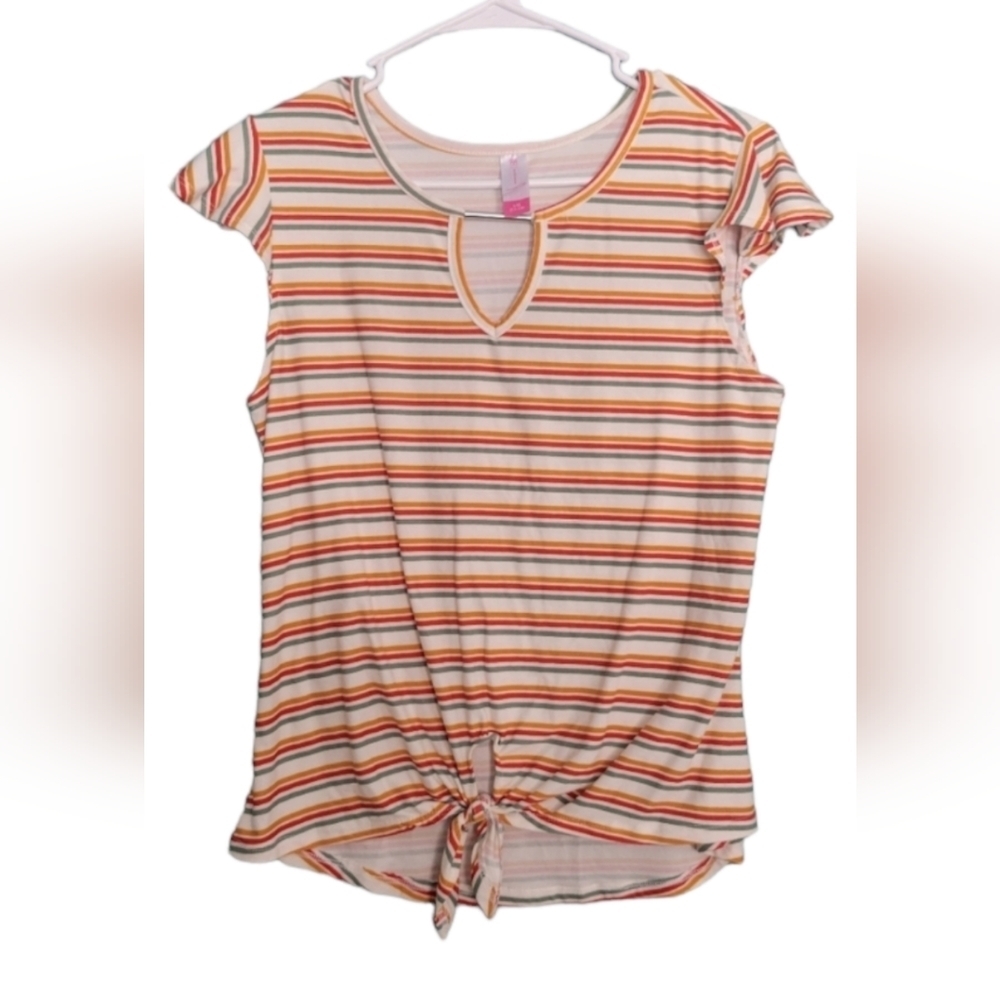 💎 No Boundaries L Striped Top Orange, White, green, yellow
